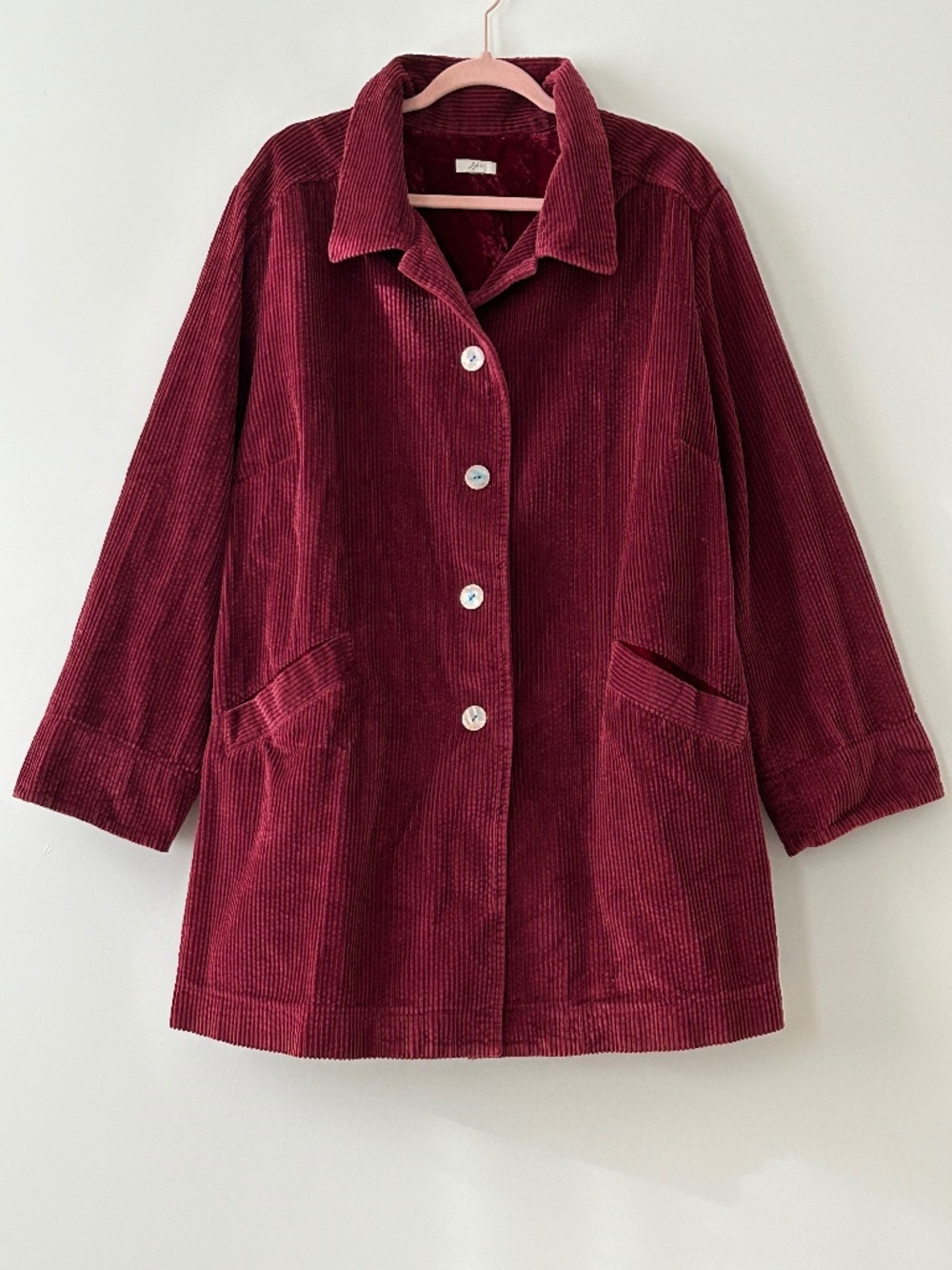J. Jill 100% Cotton Burgundy Corduroy Chore Coat
